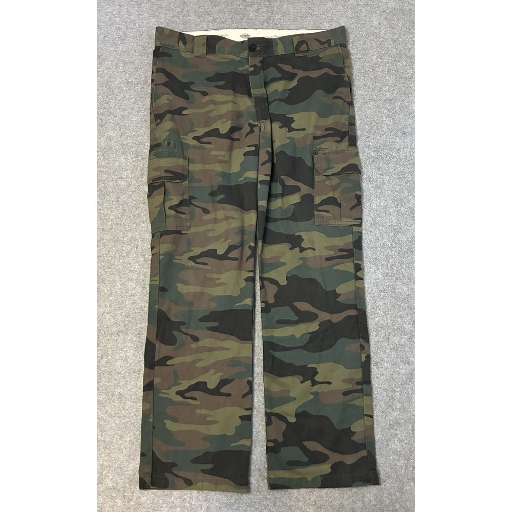 Dickies FLEX Woodland Camo Regular Straight Cargo Pants Mens 38x30 Workwear